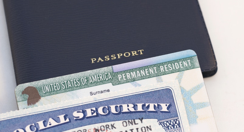 U.S. passport and permanent resident green card for international travel